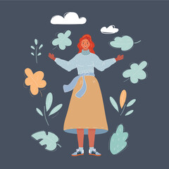 Vector illustration of growth portrait pretty woman on dark