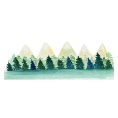 Watercolor and Green Forest landscape. Illustration. Woodland.