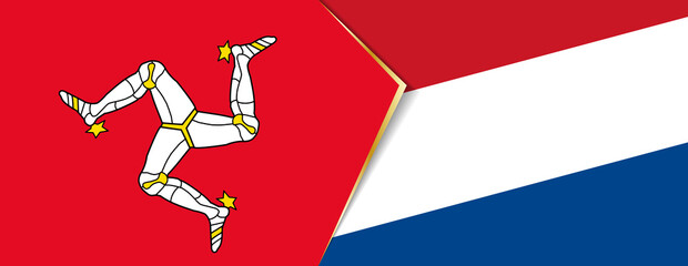 Isle of Man and Netherlands flags, two vector flags.