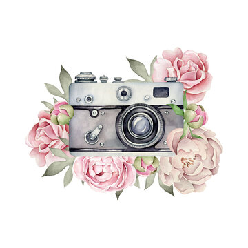 Photo camera with flowers