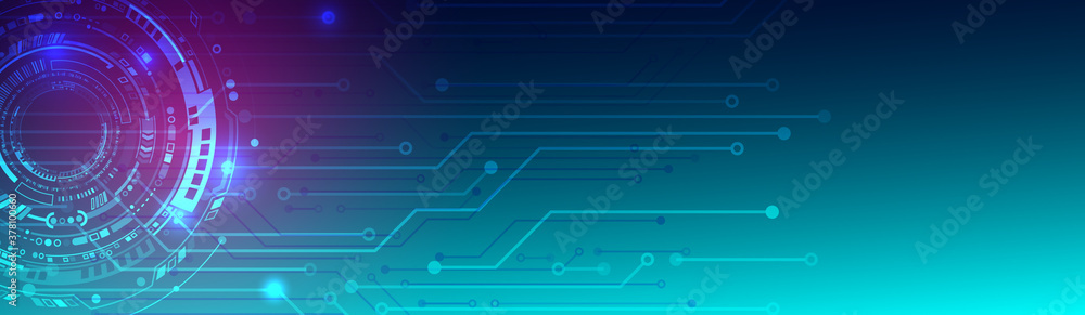 Poster wide digital technology concept on the blue background. circuit board vector illustration. abstract 