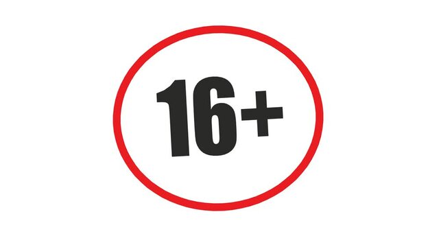 Under 16 sign warning symbol. Over 16 only censored. Sixteen age older forbidden adult content. 3d render