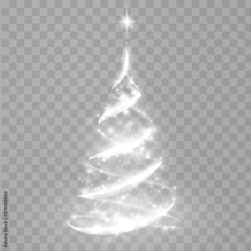 Poster Abstract Christmas tree from light. Christmas tree vector element for holiday festive background. Shiny lights sparkles