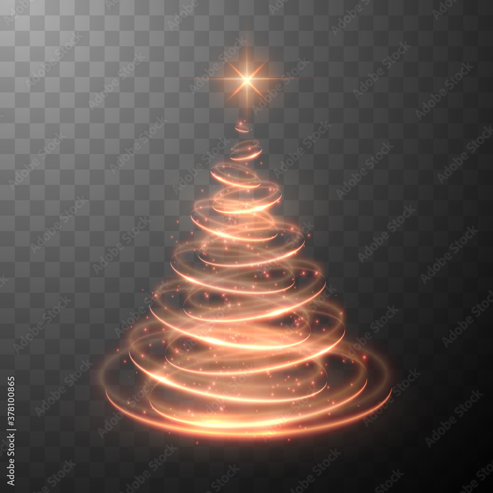 Poster Holiday vector illustration of abstract Christmas tree with blurred lights effect on abstract background. Shiny lights sparkles. Vector illustration EPS10
