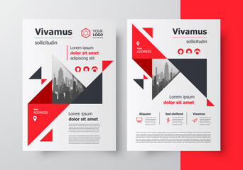 Flyer brochure design cover size A4 template,  geometric theme triangles red color