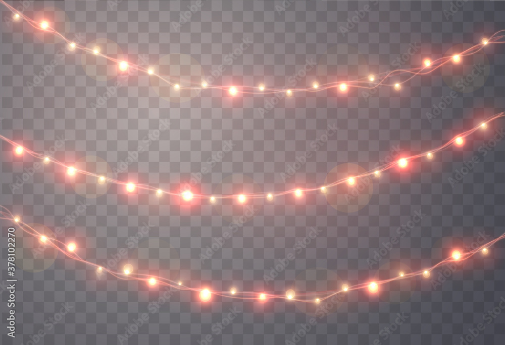 Poster christmas lights isolated on transparent background. vector string garland set