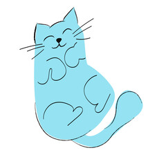 Funny fluffy blue cat is sleeping on its back. Vector cartoon flat character isolated on white background.