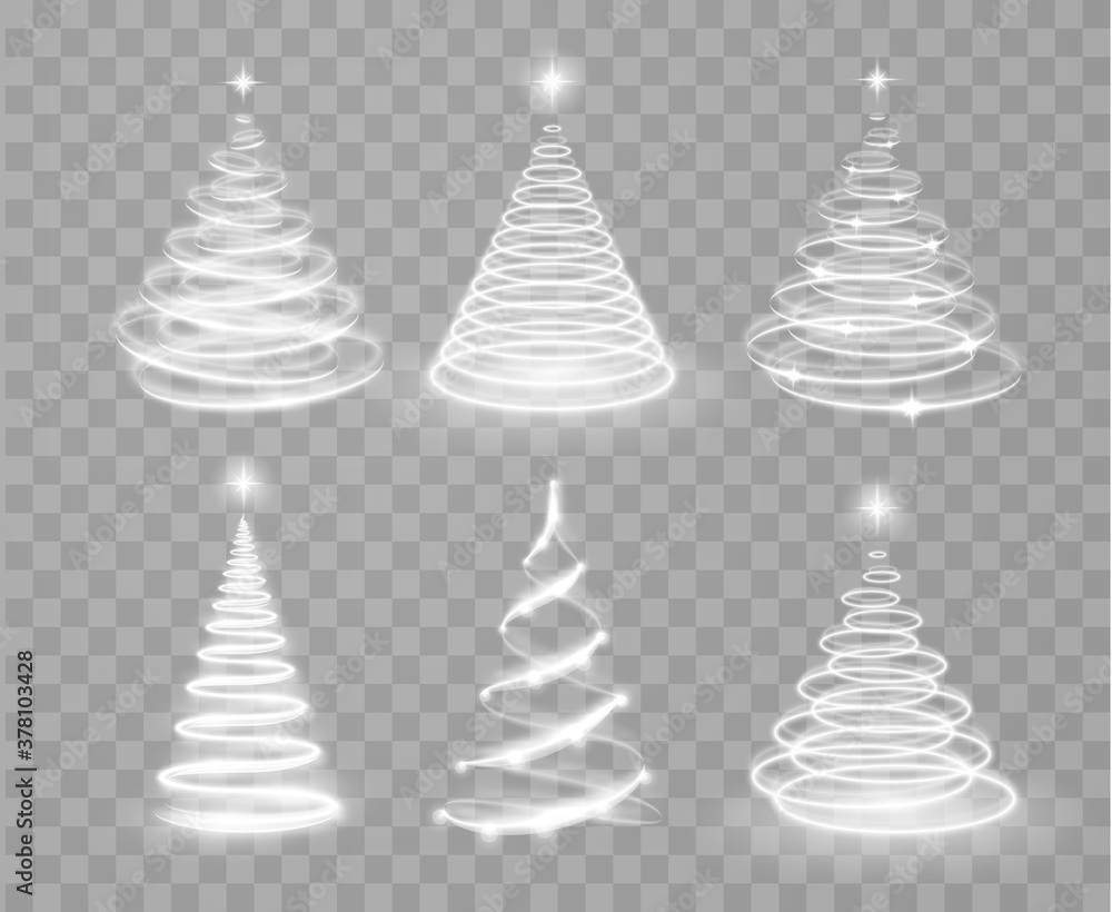 Wall mural shiny magic christmas light tree collection. shiny lights sparkles. merry christmas and happy new ye
