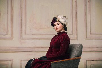 Romantic. Modern trendy look of Portrait of an Unknown Woman. Retro style, comparison of eras...