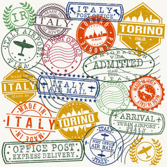 Turin Italy Stamp Vector Art Postal Passport Travel Design Set.