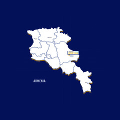 Vector map of Armenia with border, cities and capital Yerevan. Each city has separately for your design. Vector Illustration