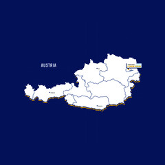 Vector map of Austria with border, cities and capital Vienna. Each city has separately for your design. Vector Illustration
