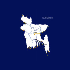 Vector map of Bangladesh with border, cities and capital Dhaka. Each city has separately for your design. Vector Illustration