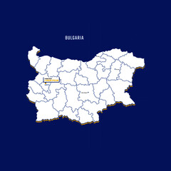 Vector map of Bulgaria with border, cities and capital Soffiya. Each city has separately for your design. Vector Illustration