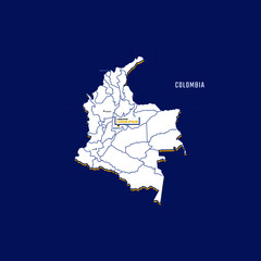Vector map of Colombia with border, cities and capital Bogota. Each city has separately for your design. Vector Illustration