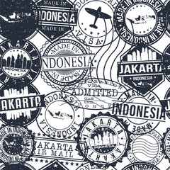 Jakarta Indonesia Stamps. City Stamp Vector Art. Postal Passport Travel. Design Set Pattern.