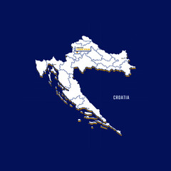 Vector map of Croatia with border, cities and capital Zagreb. Each city has separately for your design. Vector Illustration