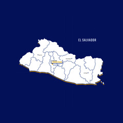 Vector map of El Salvador with border, cities and capital San Salvador. Each city has separately for your design. Vector Illustration