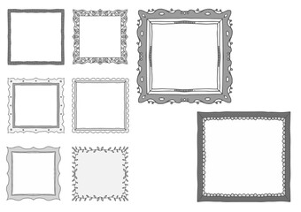手書きのフレーム　吹き出しのベクター画像　レトロな枠　モノクロ　真四角