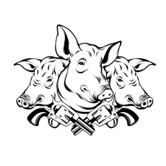Vector hand drawn illustration of pig's head. Tattoo artwork. Template for card, poster, banner, print for t-shirt, pin, badge, patch.