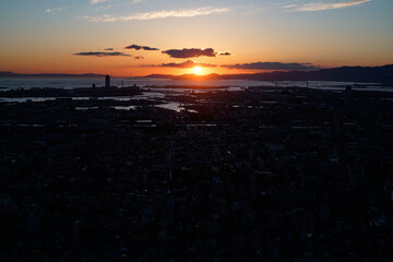 Sunset city view in Osaka.