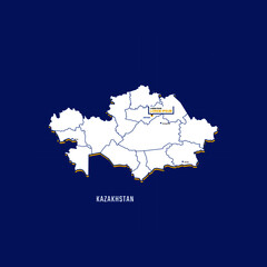 Naklejka premium Vector map of Kazakhstan with border, cities and capital Astana. Each city has separately for your design. Vector Illustration