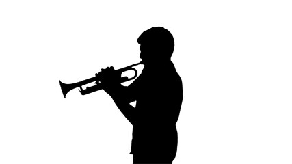 Naklejka premium Silhouette Young musician playing the trumpet.