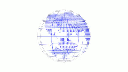 New blue color world map icon on white background,3d earth icon