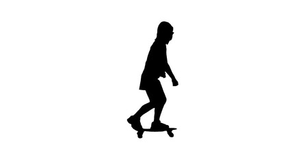 Silhouette Cute asian school girl riding a skateboard.