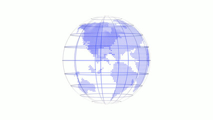 New blue color world map icon on white background,3d earth icon