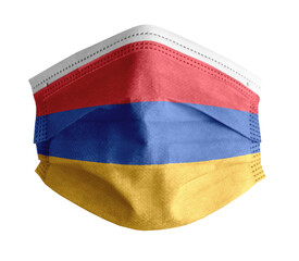 mascarilla para covid con el fondo blanco y la bandera de Armenia