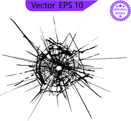 Broken glass, cracks, bullet marks on glass. High resolution. Texture glass with black hole. You can easy change colors or sizes.