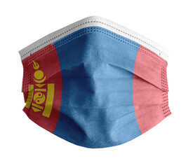 mascarilla para covid con el fondo blanco y la bandera de Mongolia