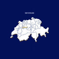 Vector map of Switzerland with border, cities and capital Bern. Each city has separately for your design. Vector Illustration
