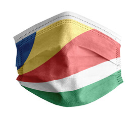 mascarilla para covid con el fondo blanco y la bandera de seychelles
