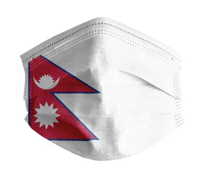 Mascarilla Para Covid Con El Fondo Blanco Y La Bandera De Nepal