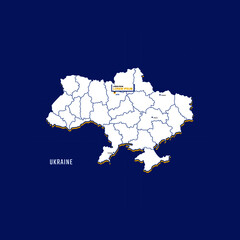 Vector map of Ukraine with border, cities and capital Kyiv. Each city has separately for your design. Vector Illustration