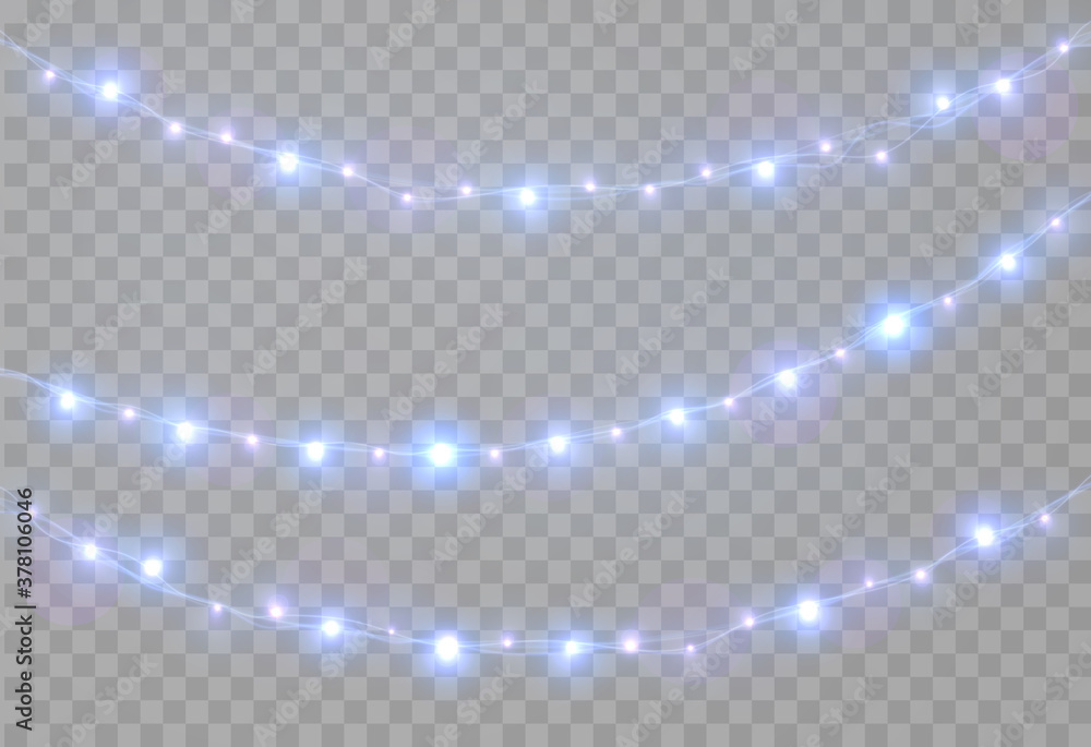 Poster Christmas lights vector illustration. Glowing string garland xmas decoration.	