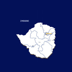 Vector map of Zimbabwe with border, cities and capital Harare. Each city has separately for your design. Vector Illustration