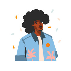 Hand drawn vector abstract stock graphic illustration with young happy black african american beauty man, in fashion outfit isolated on white background