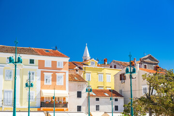 Town of Mali Losinj on the island of Losinj, Adriatic coast in Croatia, cathedral tower and city...