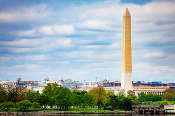 National mall Washington Monument obelisk over Potomac River