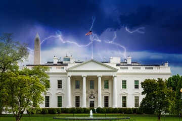 Storm moody sky over White House, residence and workplace of the president of the United States,...