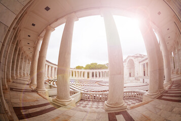 Columns and benches of Arlington Memorial Amphitheater at National Cemetery, Virginia
