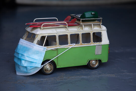 Camper Van Model With Coronavirus Mask