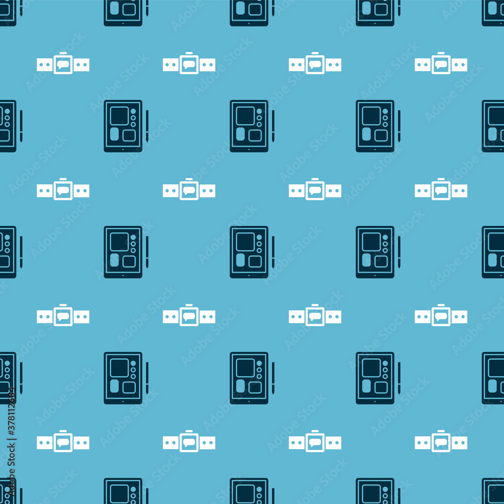 Poster set graphic tablet and smartwatch on seamless pattern. vector.