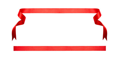 A curly red ribbon Christmas and birthday present banner set isolated against a white background.