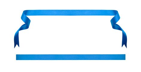 A curly blue ribbon Christmas and birthday present banner set isolated against a white background.