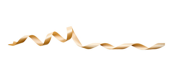 A curly gold ribbon for Christmas and birthday present banner isolated against a white background.