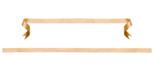 A curly gold ribbon for Christmas and birthday present banner set isolated against a white background.